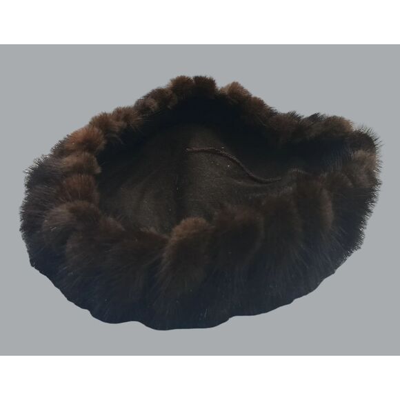 Vintage Mink Fur Hat Made in USA MCM Real Fur Winter Pillbox Style, Brown - Picture 7 of 8